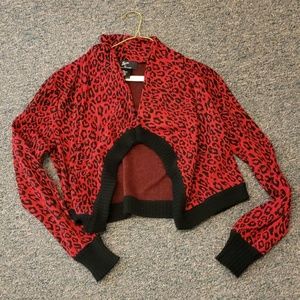 BLACK AND RED LEOPARD PRINT CARDIGAN
